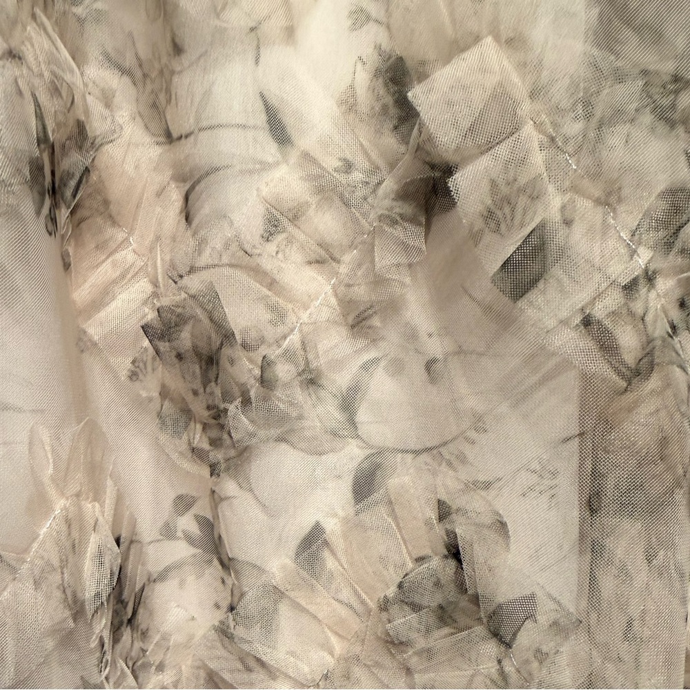 In February Skirt Womens Size L cream w Green Floral 3D Overlay Maxi Fully Lined - Picture 5 of 5